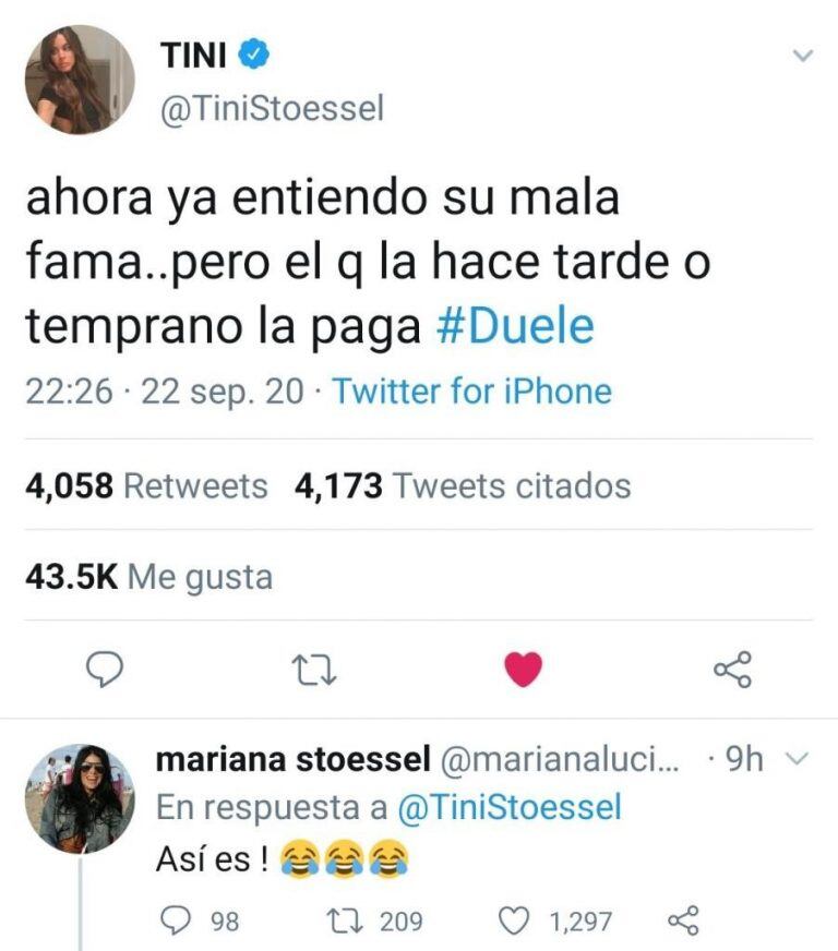 Tini Stoessel y su comentario sobre la "mala fama" (Twitter)