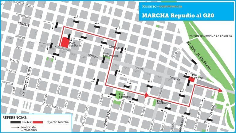 Operativo de tránsito especial por las marchas en repudio al G20 en Rosario