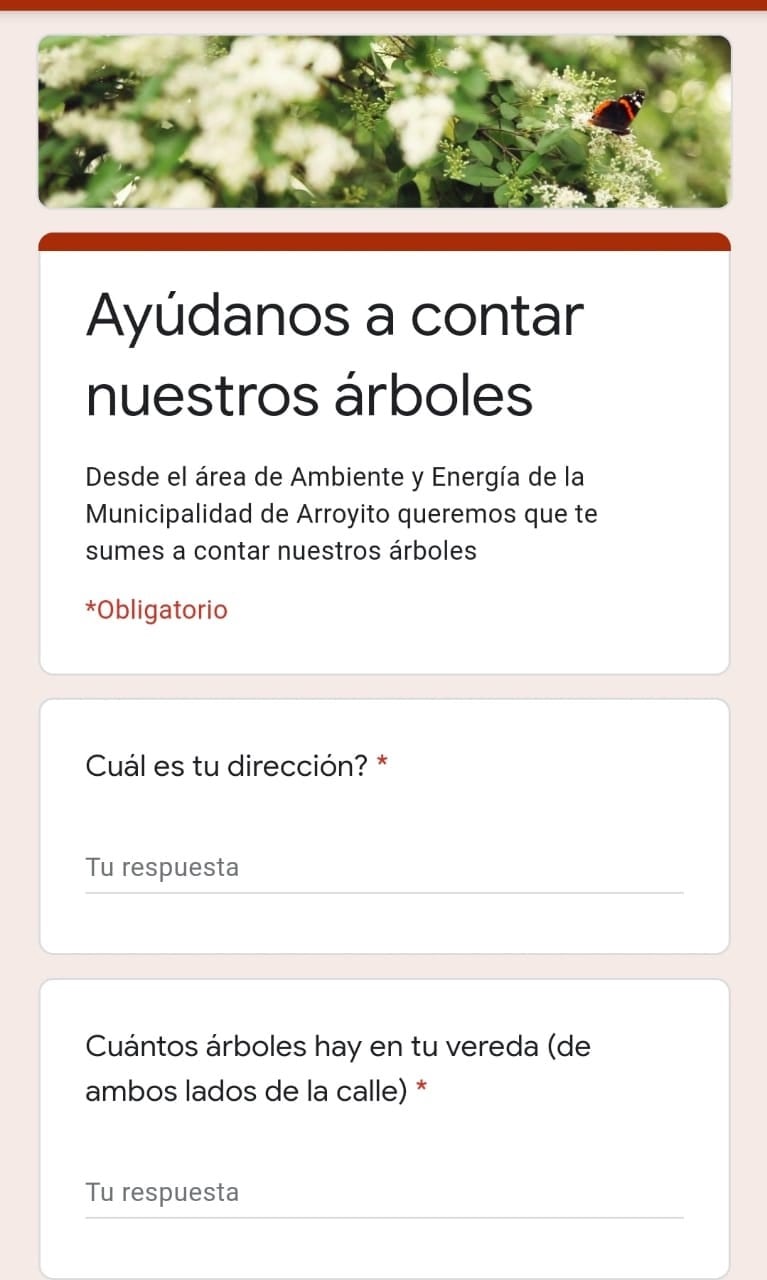 Formulario de revelamiento de arboles en Arroyito