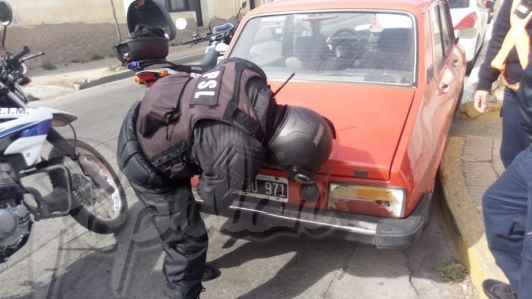 Renault 12 mal estacionado y con un cachorro de 45 días en su baúl.