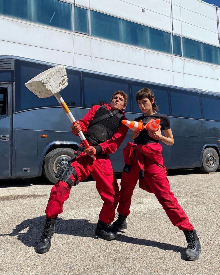 Ursula Coberó y Miguel Herrán rodando "La casa de papel" (Instagram/@ursulolita)