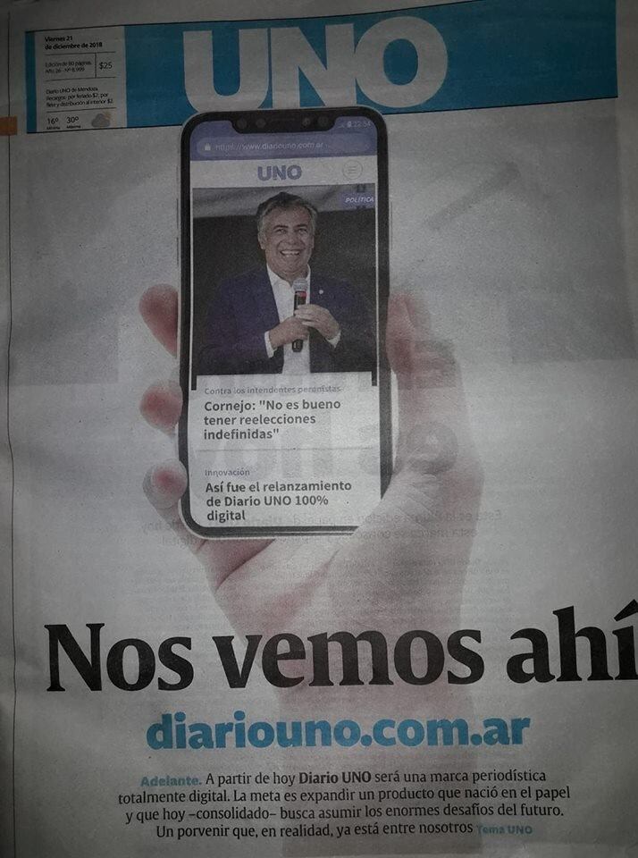 "Nos vemos ahí", es la última tapa de Diario UNO de este viernes 21 de diciembre.