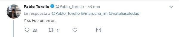 Torello admitió su error.