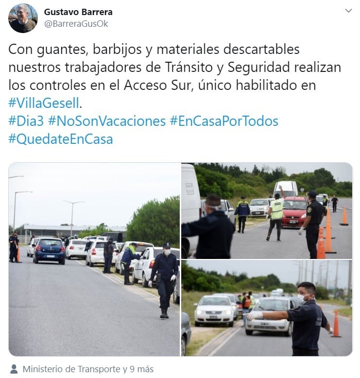 La publicación del intendente de Villa Gesell, Gustavo Barrera (Foto: captura Twitter)