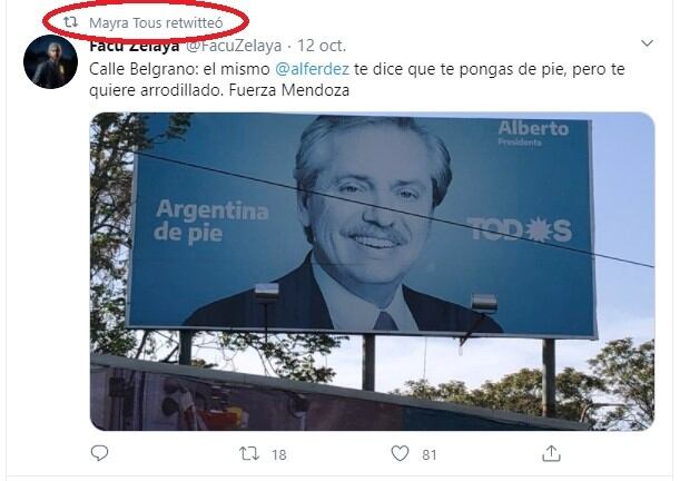 En otras de sus publicaciones aparece su postura en relación al Gobierno nacional.