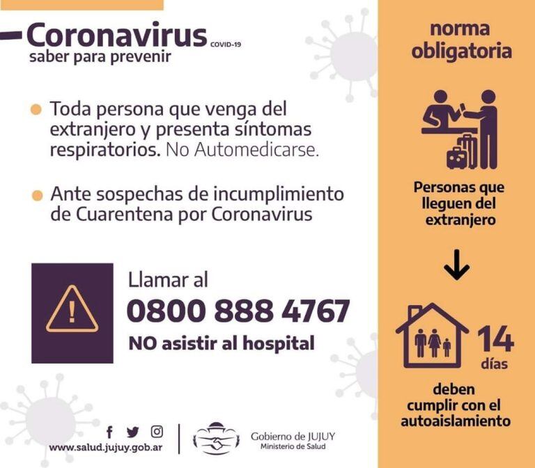 Infografía oficial referida a la obligatoriedad del autoaislamiento social preventivo, para los viajeros.