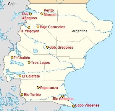 Localidades y Destinos de la Ruta 40 en Santa Cruz