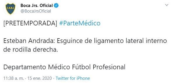 El parte médico de Boca (Foto: captura Twitter)