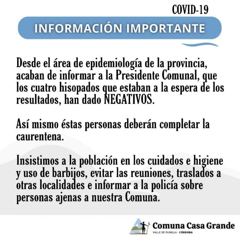 Comunicado Comuna de Casa Grande.