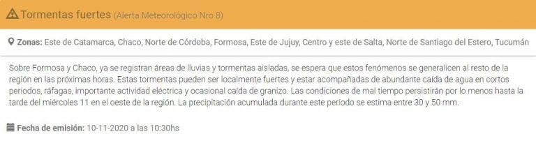 Tucumán está en alerta meteorológica por fuertes tormentas.