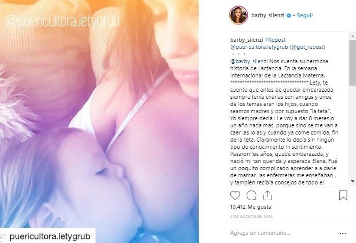 Barby Silenzi contó que todavía le da la teta a Elena y generó revuelo en las redes