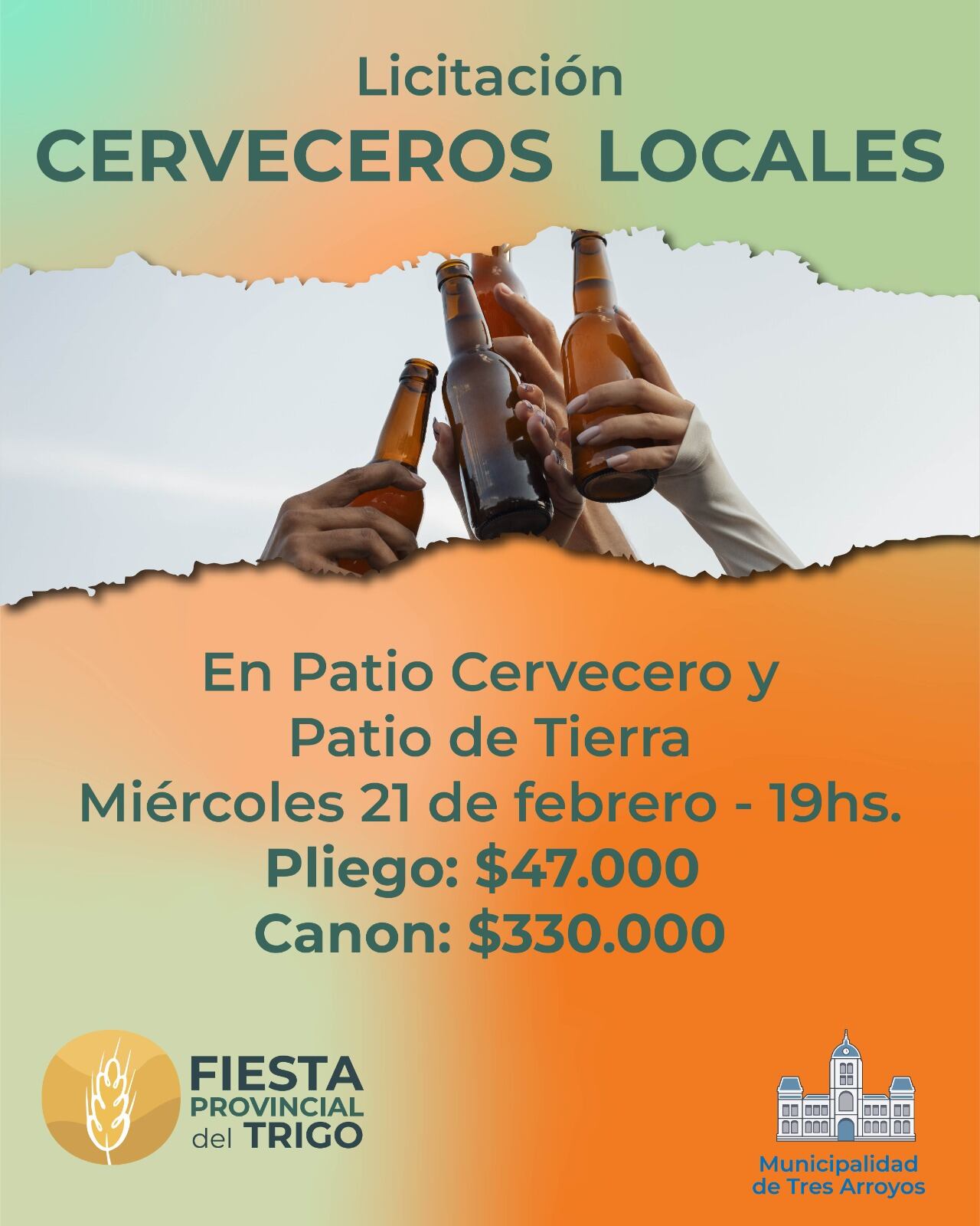 Fiesta Provincial del Trigo del Tres Arroyos: licitación de fogones, kioscos, carros gastronómicos y carros cerveceros