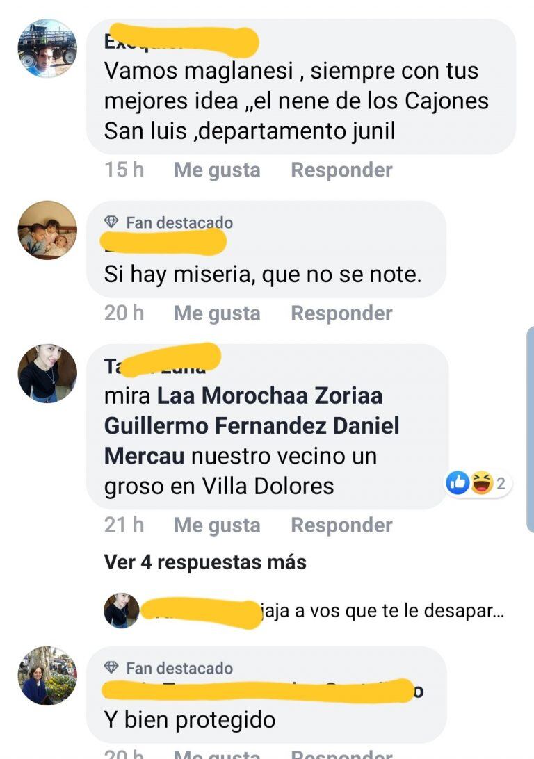 Algunos de los comentarios en Facebook.