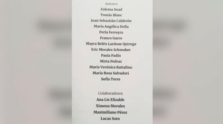 La lista de los autores y colaboradores (Facebook)