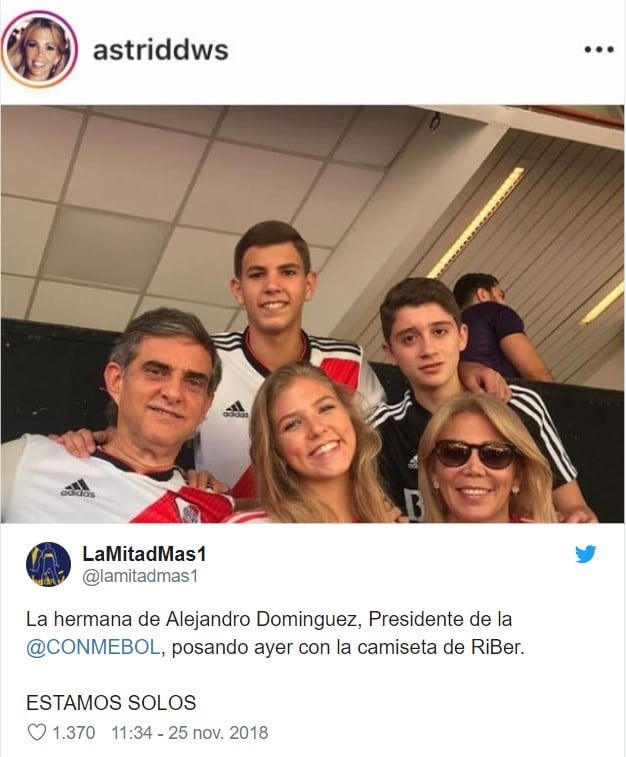 Una foto de la hermana del presidente de Conmebol enfureció a los hinchas de Boca