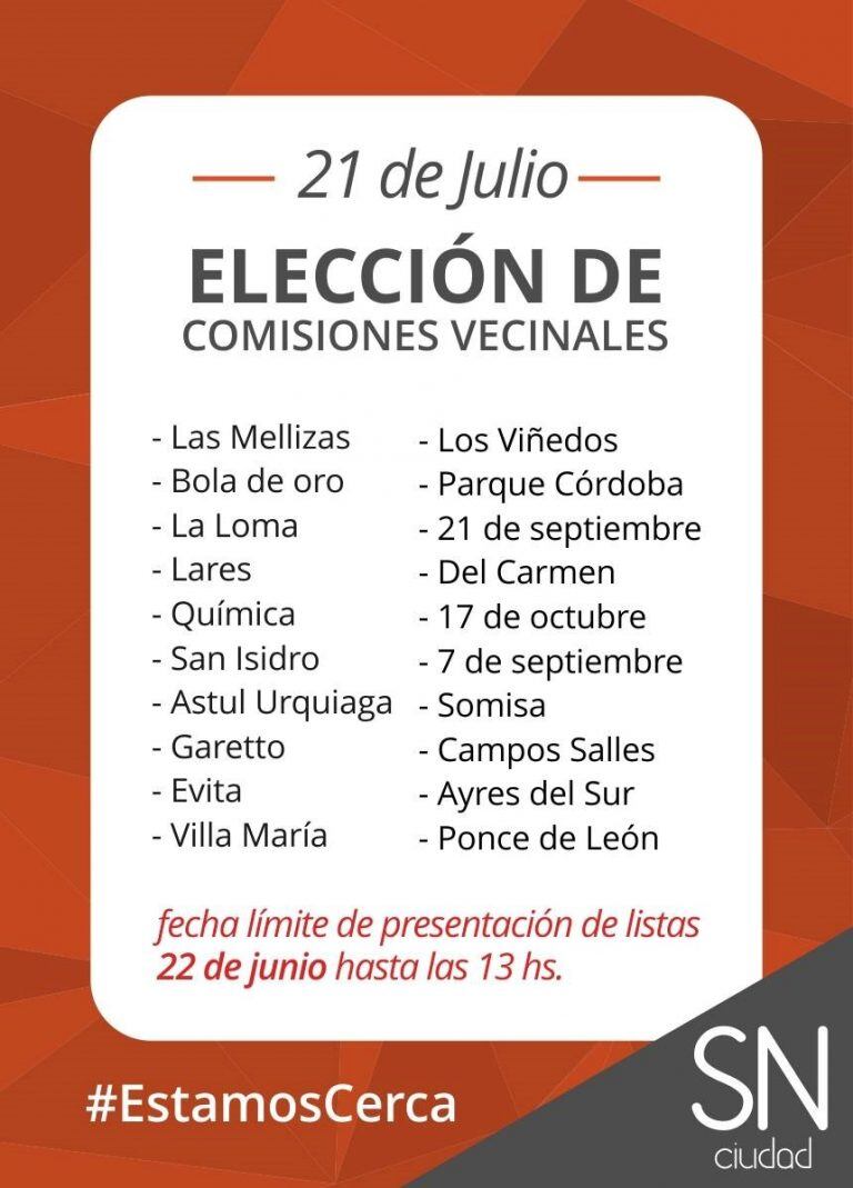 Los 20 barrios que renovarán comisiones.