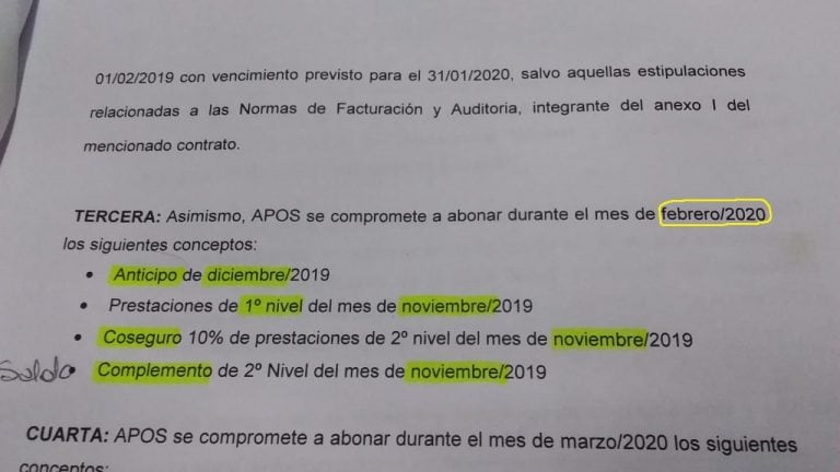 La Administración Provincial de Obra Social (A.P.O.S.) aclara que el acuerdo firmado entre la institución con un conjunto de clínicas y sanatorios privados de la provincia se encuentra en ejecución  y rechaza las declaraciones realizadas por sus representantes.