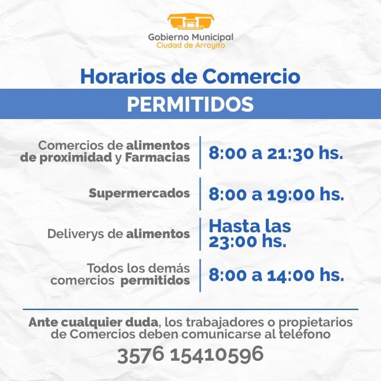 Horario de atención en Arroyito