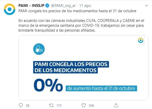 El anuncio de PAMI. (Twitter)