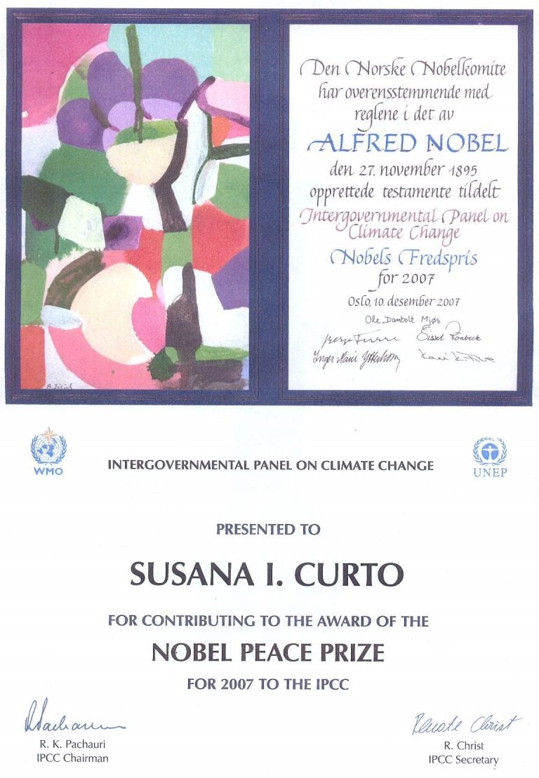 Dra. Susana Isabel Curto, investigadora del CONICET y Premio Nobel de la Paz (2007), nacida y criada en Punta Alta.