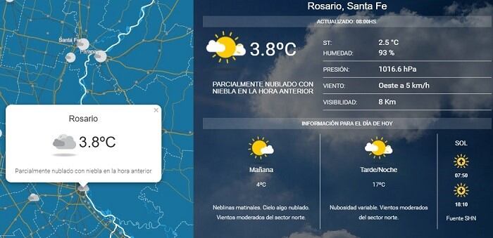 El clima en Rosario estará fresco durante toda la jornada.(SMN)