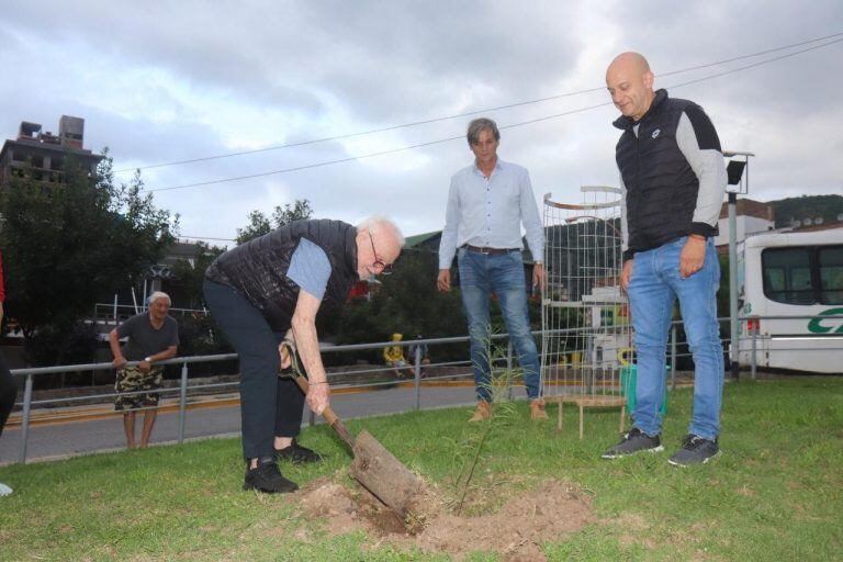 Pepe soriano plantó un algarrobo en Carlos Paz.