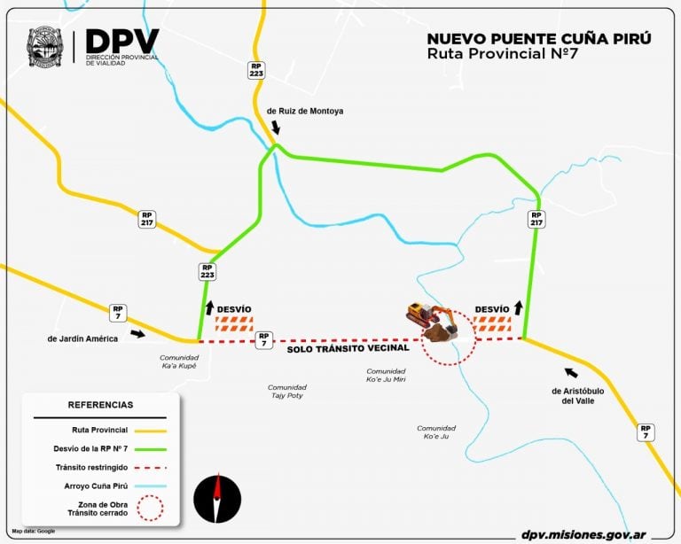 Desviarán el tránsito de la ruta provincial 7 para construir un nuevo puente