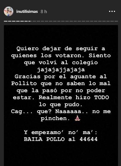 El Pollo no estaba en el piso pero su novia lo defendía desde su Instagram.