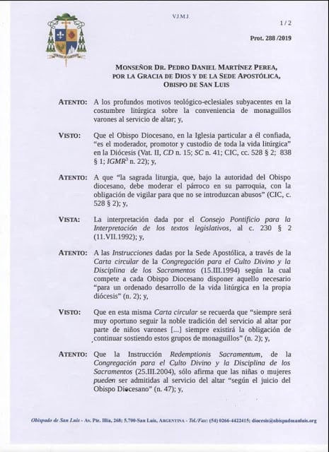 Comunicado del Obispado de San Luis.