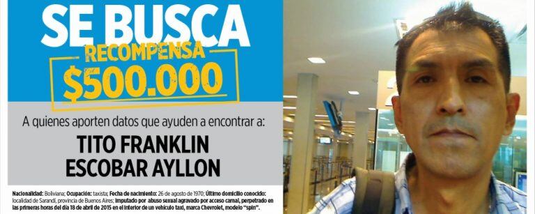 Tito Franklin Escobar Ayllon prófugo de la justicia desde 2015.  Acusado de violación.