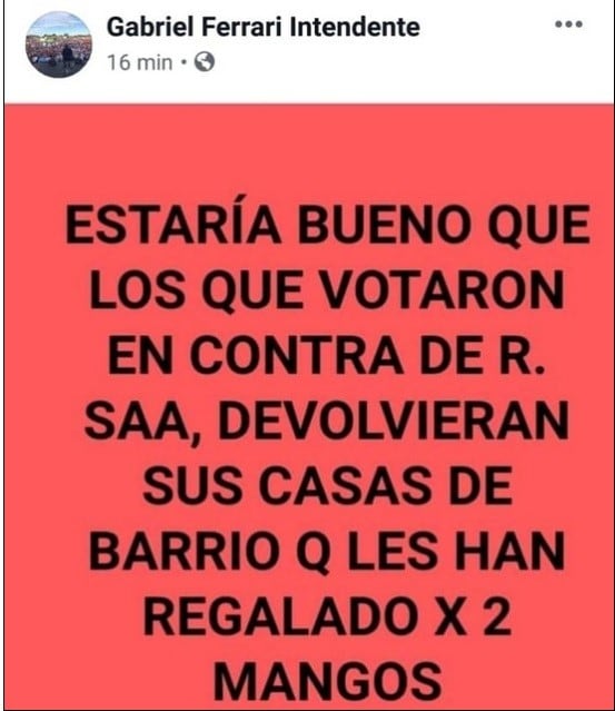 La publicación en Facebook.