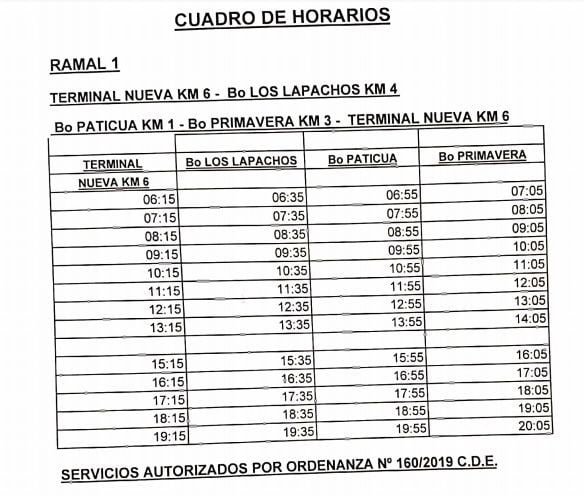 Horarios Terminal Eldorado.