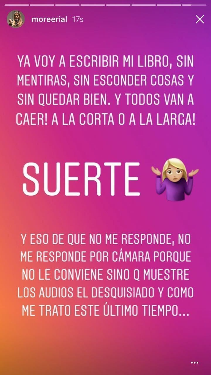 Morena Rial estalló contra Jorge en Instagram.