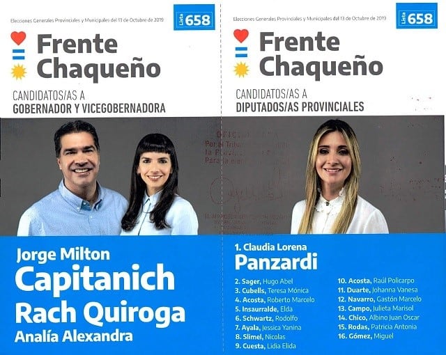 Boleta oficializada del Frente Chaqueño.