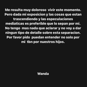 El mensaje de Wanda Nara confirmando su separación de Mauro Icardi