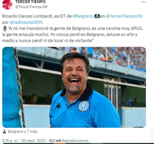 Ricardo Caruso Lombardi, siempre explosivo, habló del Talleres-Belgrano.