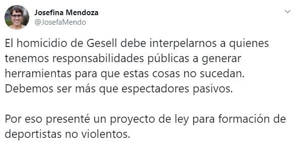 El tuit de Josefina Mendoza. (Twitter)