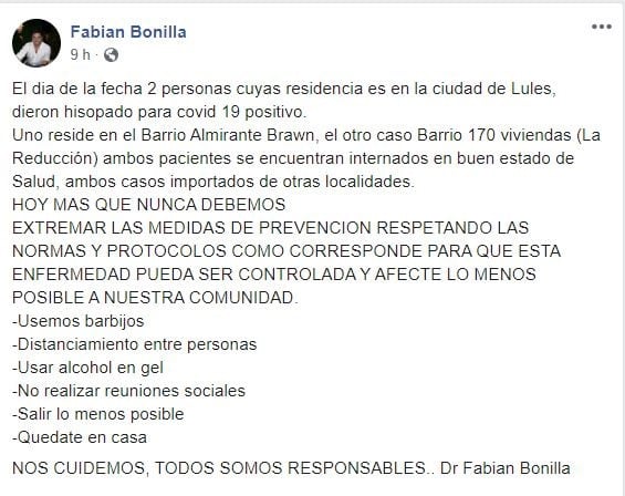 Facebook: Fabián Bonilla.