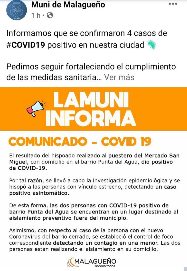 Comunicado de la Municipalidad de Malagueño.