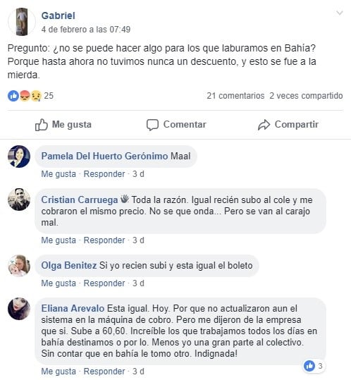 Línea 319: reclamos en Facebook