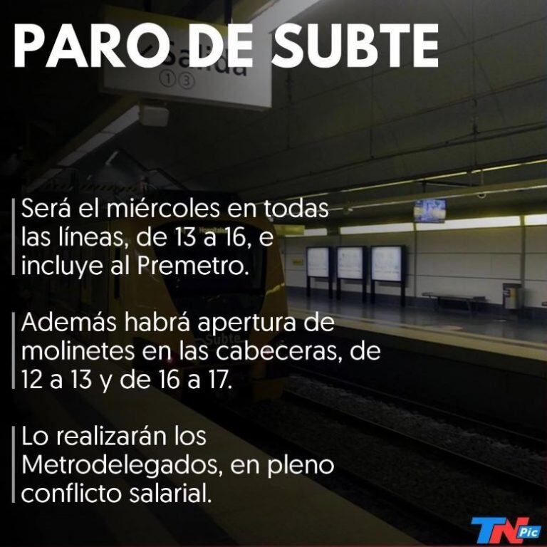 este miércoles habrá paro de subte. (TN)