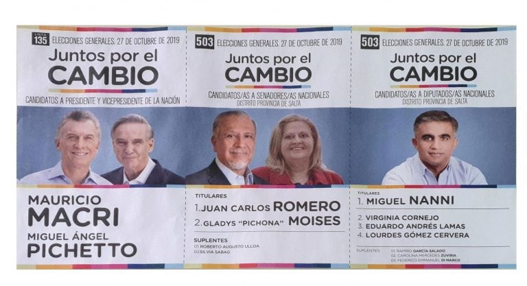 Boleta Juntos por el Cambio Salta