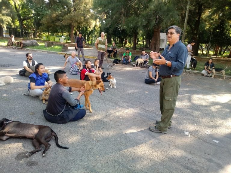 Ariel Zapata dando clases en la Escuela de Adiestramiento de la facultad de Ciencias Veterinarias (Foto: UBA)