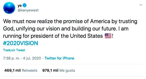 El multimillonario del espacio, Elon Musk, apoyó el tweet de Kanye sobre su candidatura (Twitter/@kanyewest)