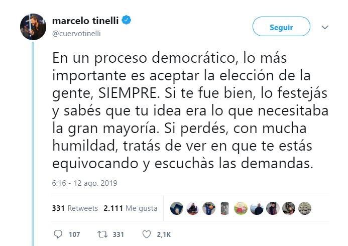 Los tuits de Marcelo Tinelli luego de las PASO (Foto: captura Twitter)