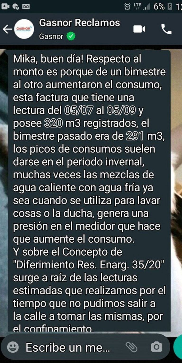 Indignación por una insólita respuesta de GasNor: mezclar el agua fría y caliente aumenta el consumo de gas (El Tribuno)