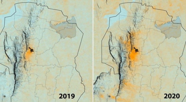 Sumatoria del dióxido de nitrógeno detectado diariamente por el satélite europeo Sentinel-5p, entre el 1 de agosto y el 20 de octubre, para cada año analizado.