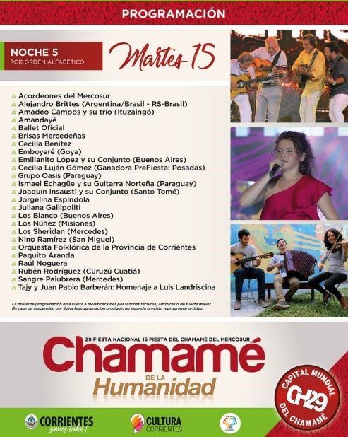 Programación completa de la 29º Fiesta Nacional del Chamamé