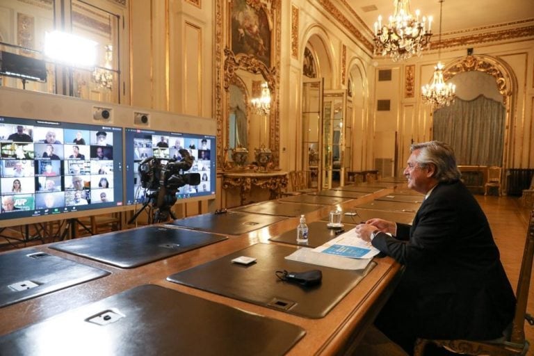 Alberto Fernández en el encuentro virtual (Foto: Presidencia de la Nación)