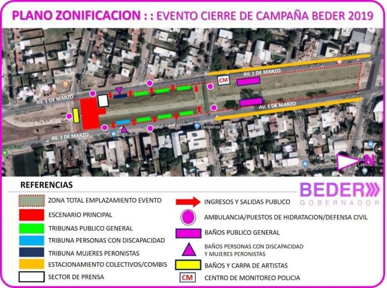 La organización del evento informó el plano de distribución de accesos